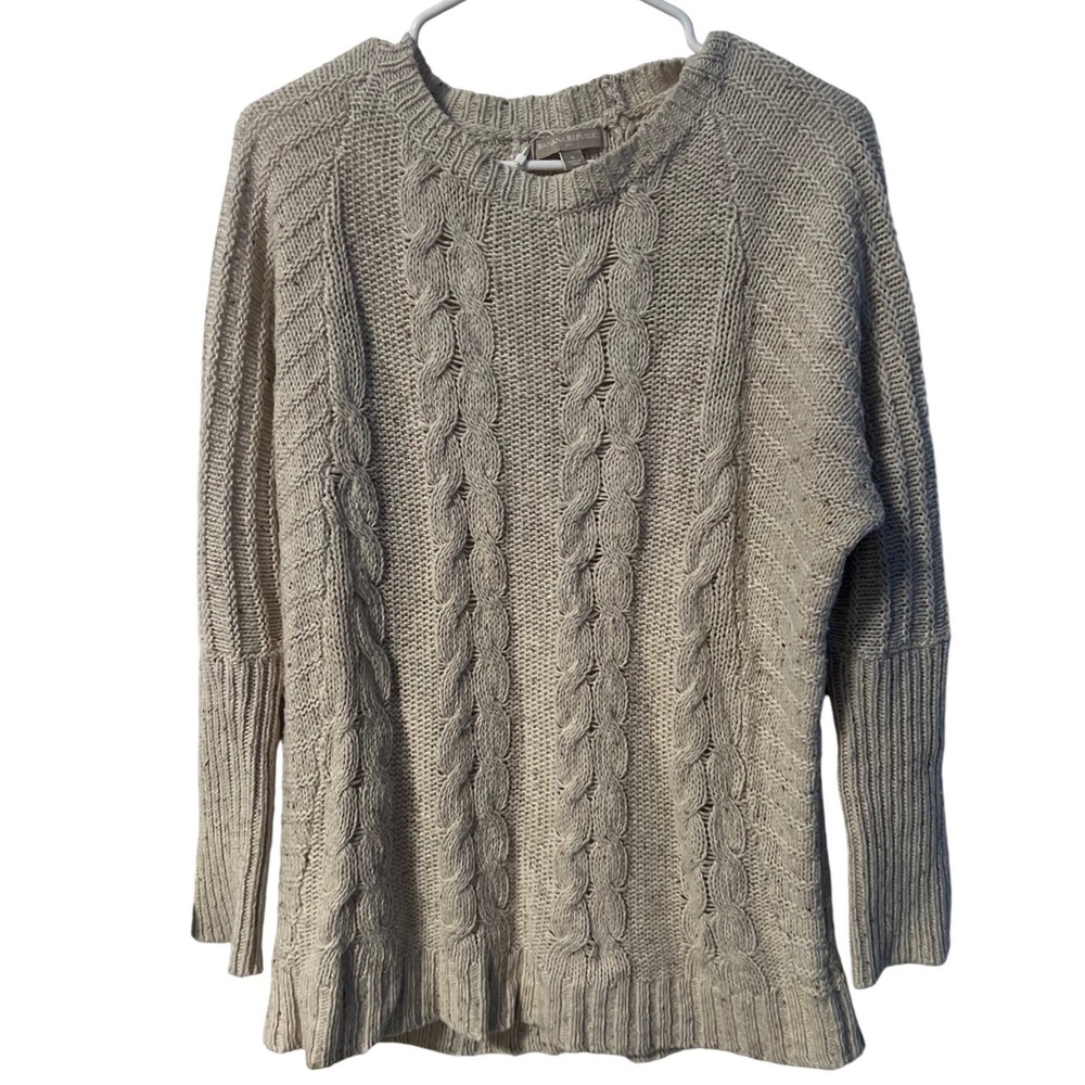 Banana Republic Womens Small Oatmeal Beige Cable Knit‎ Wool Blend Crew Sweater